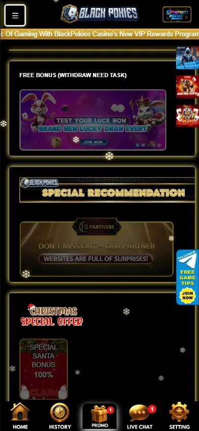 Blackpokies Casino promotions screen on a mobile device
